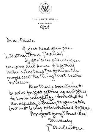 Handwriting Sample of President Clinton