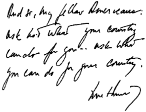 President Kennedy Handwriting, Signature